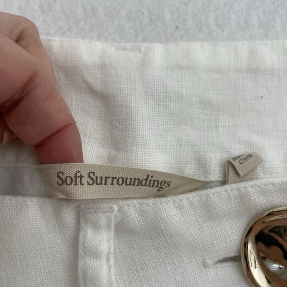 SOFT SURROUNDINGS 100% Linen Pleated Cropped Wide Leg Pants Pockets White size 4 - Picture 11 of 13
